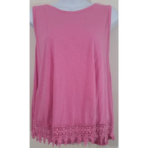 Crown & Ivy Beach Pink Slub Knit Crochet Detail Tank Shirt PL Soft Stretchy - Picture 1 of 6